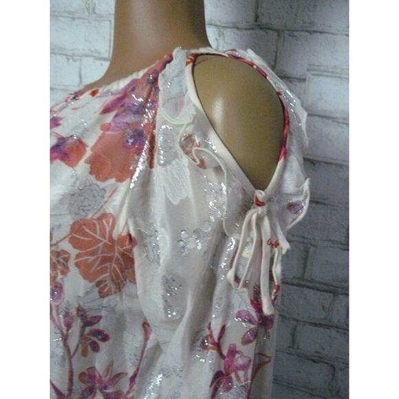 Hale Bob Pink Cream Floral Lurex Cold Shoulder Ruffle Blouse Small NEW - Picture 5 of 8